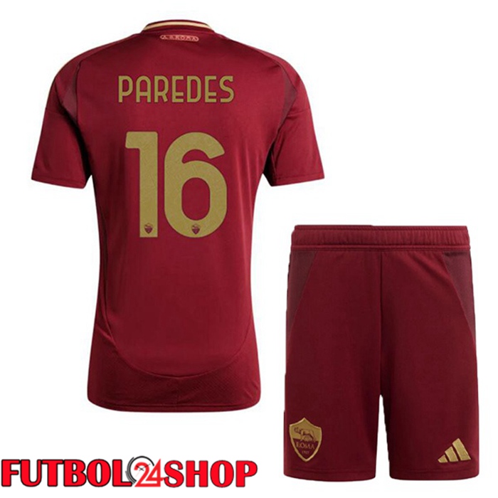 Camisetas Futbol AS Roma (PAREDES 16) Ninos Primera Rojo 2024/2025