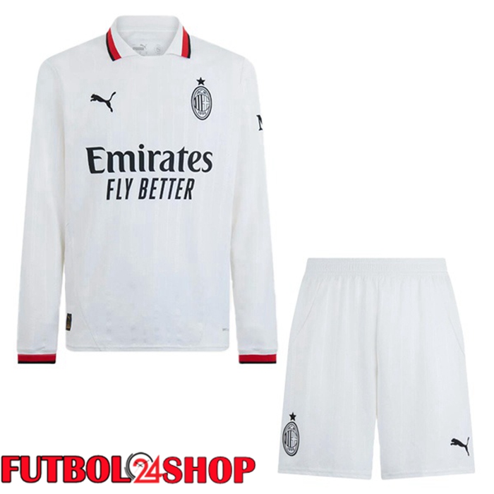 Camisetas De Futbol AC Milan Ninos Segunda Manga Larga Blanco 2024/2025