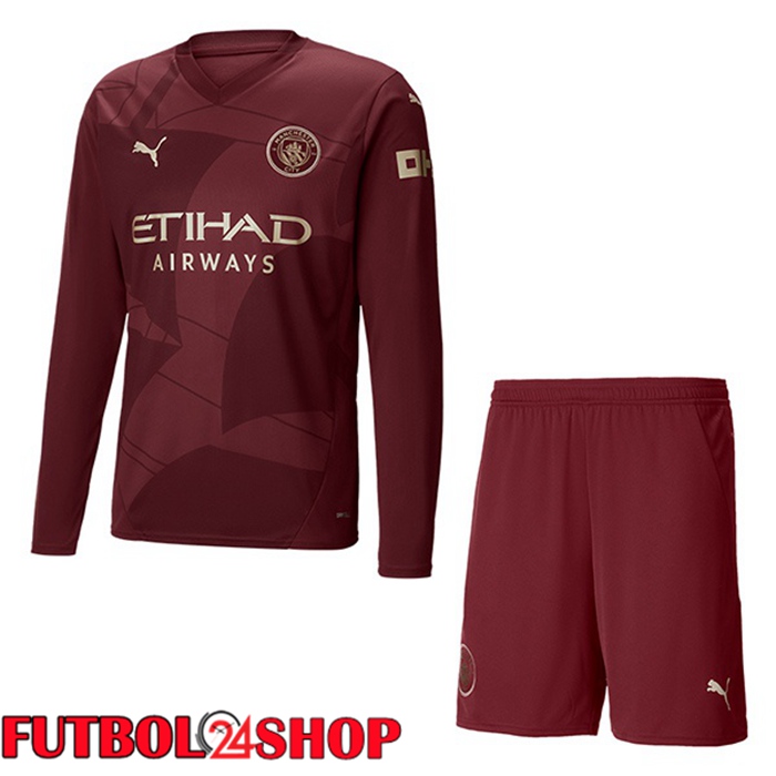Camisetas De Futbol Manchester City Ninos Tercera Manga Larga Marrón 2024/2025