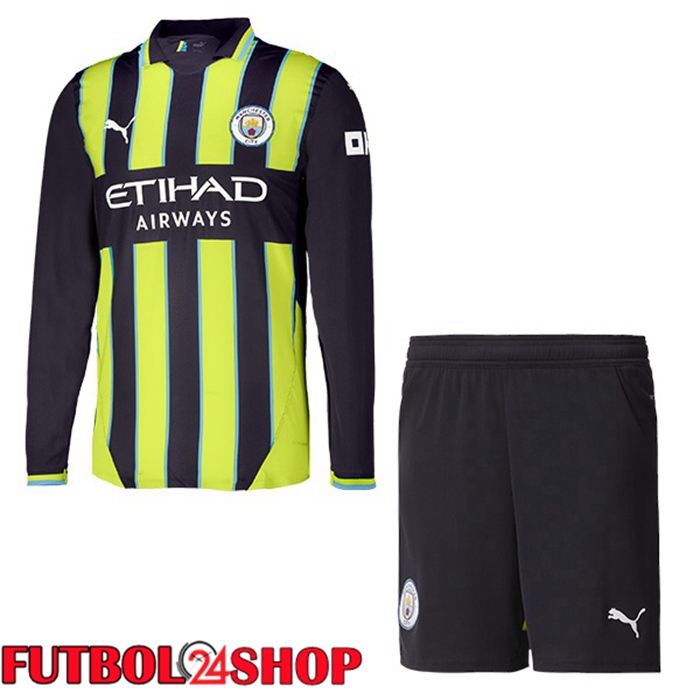 Camisetas De Futbol Manchester City Ninos Segunda Manga Larga Verde Negro 2024/2025