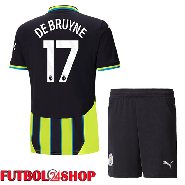 Camisetas Futbol Manchester City (Kevin De Bruyne 17) Ninos Segunda Verde Negro 2024/2025
