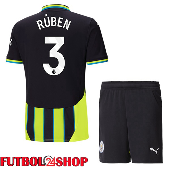 Camisetas Futbol Manchester City (Ruben Dias 3) Ninos Segunda Verde Negro 2024/2025