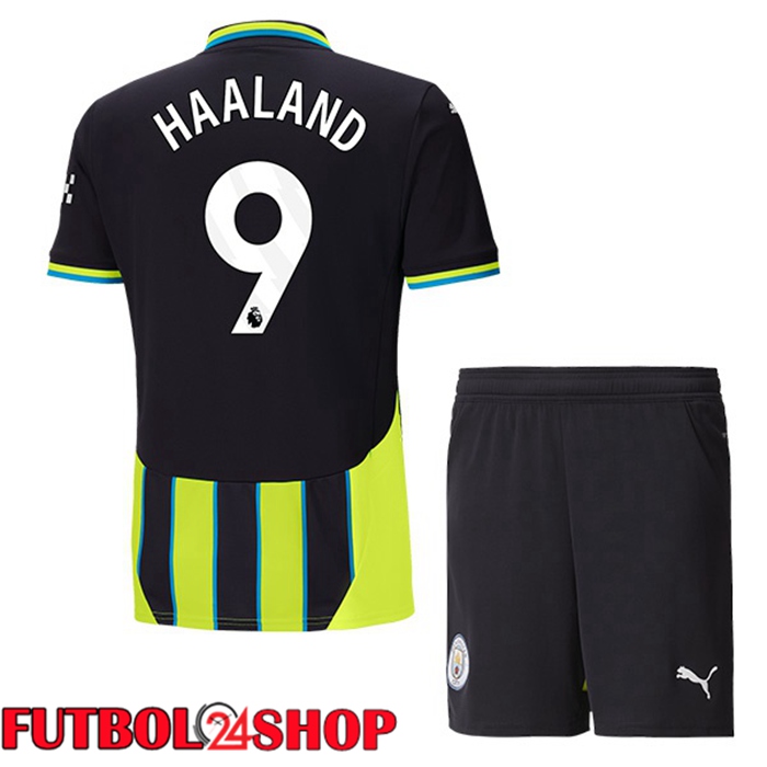 Camisetas Futbol Manchester City (Erling Haaland 9) Ninos Segunda Verde Negro 2024/2025
