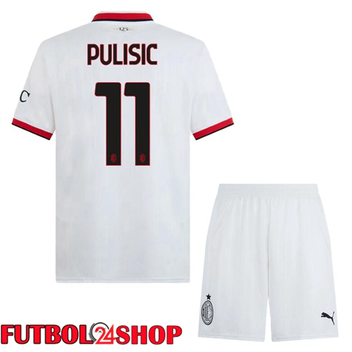 Camisetas Futbol AC Milan (Pulisic 11) Ninos Segunda Blanco 2024/2025