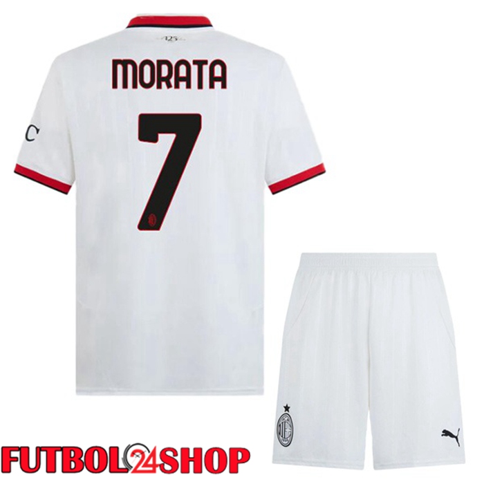 Camisetas Futbol AC Milan (Morata 7) Ninos Segunda Blanco 2024/2025