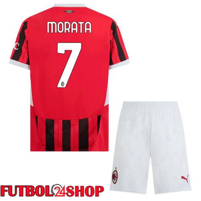 Camisetas Futbol AC Milan (Morata 7) Ninos Primera Rojo Negro 2024/2025