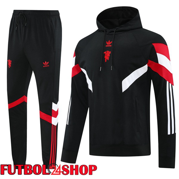 Chandal Futbol - Sudadera Con Capucha Manchester United Negro 2024/2025