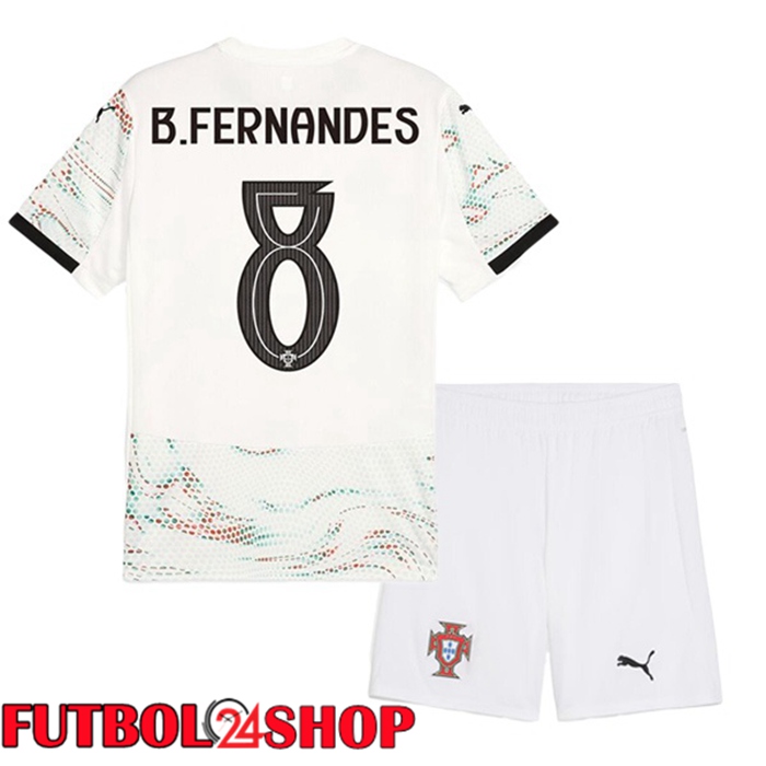Camisetas De Futbol Portugal (B. FERNANDES 8) Ninos Segunda Blanco 2025/2026