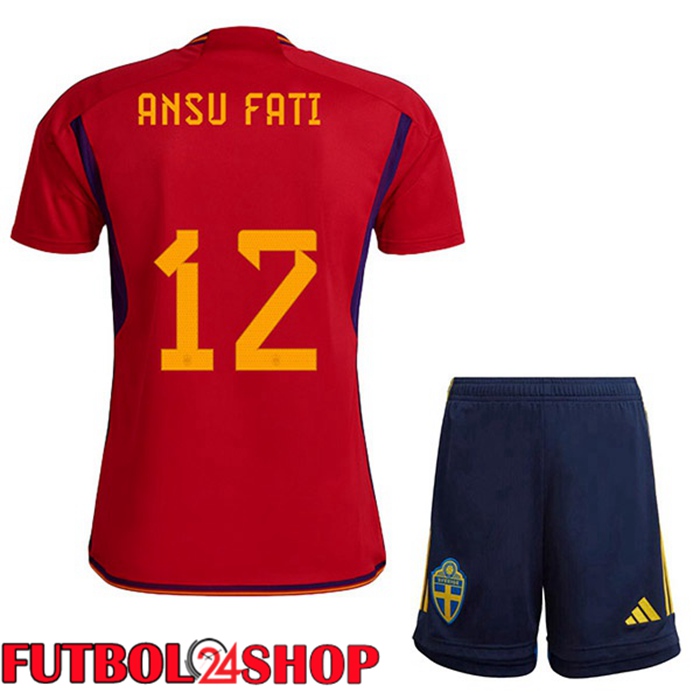 Primera Camiseta España (ANSU FATI 12) Ninos Rojo Copa del mundo 2022