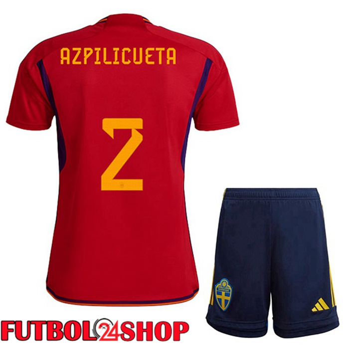 Primera Camiseta España (AZPILICUETA 2) Ninos Rojo Copa del mundo 2022
