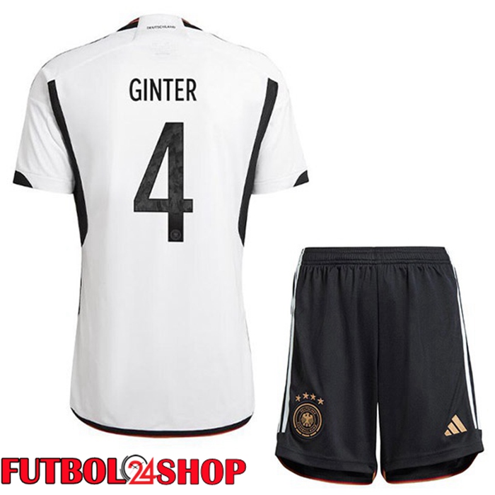 Primera Camiseta Alemania (GINTER 4) Niño Negro Blanco Copa del mundo 2022