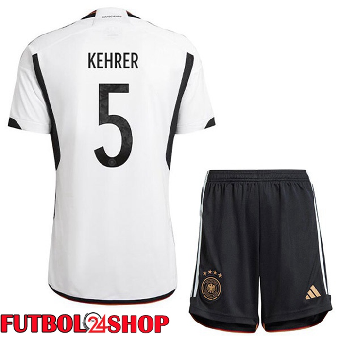 Primera Camiseta Alemania (KEHRER 5) Niño Negro Blanco Copa del mundo 2022