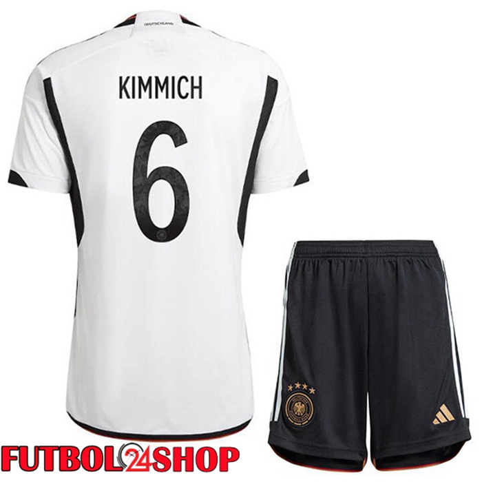 Primera Camiseta Alemania (KIMMICH 6) Niño Negro Blanco Copa del mundo 2022