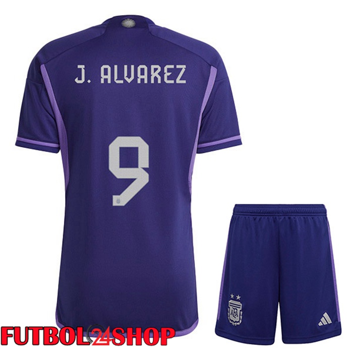 Camisetas De Futbol Argentina (J. ALVAREZ 9) Ninos Segunda Púrpura Copa Del Mundo 2022