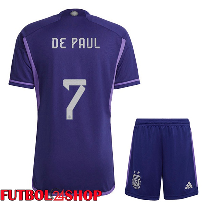 Camisetas De Futbol Argentina (DE PAUL 7) Ninos Segunda Púrpura Copa Del Mundo 2022