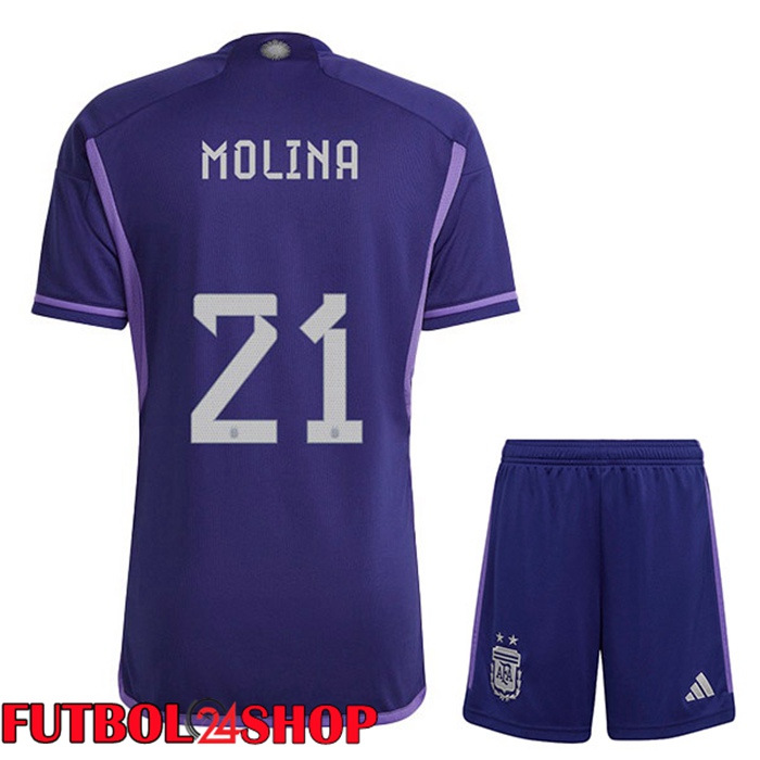 Camisetas De Futbol Argentina (DYBALA 21) Ninos Segunda Púrpura Copa Del Mundo 2022