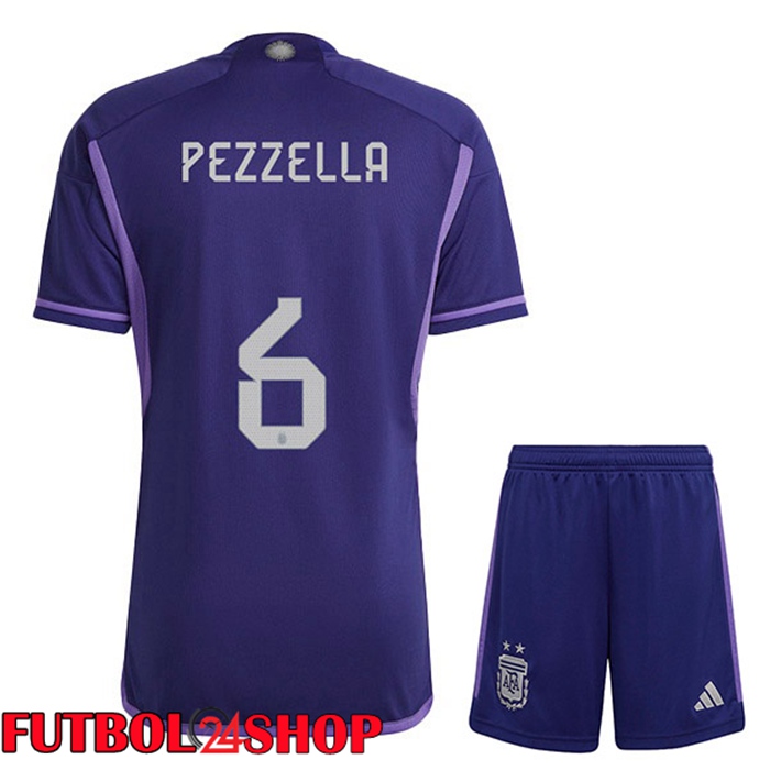 Camisetas De Futbol Argentina (PEZZELLA 6) Ninos Segunda Púrpura Copa Del Mundo 2022