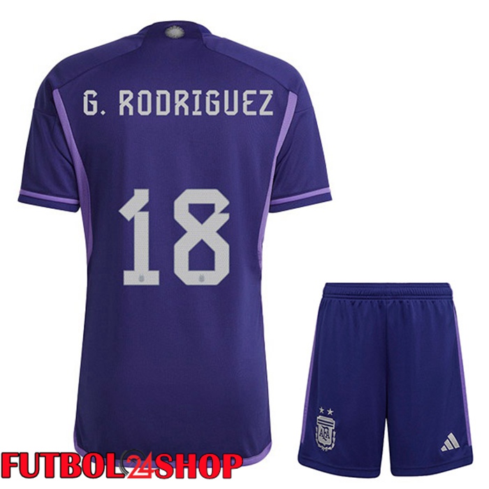 Camisetas De Futbol Argentina (G. RODRIGUEZ 18) Ninos Segunda Púrpura Copa Del Mundo 2022