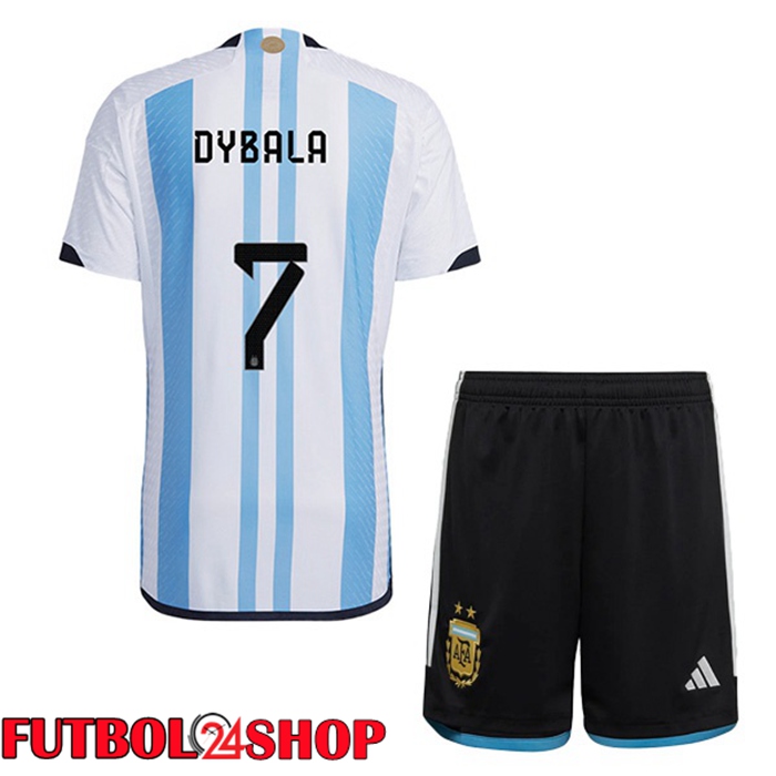 Primera Camiseta Argentina (DYBALA 7) Ninos Azul Bianco Copa Del Mundo 2022
