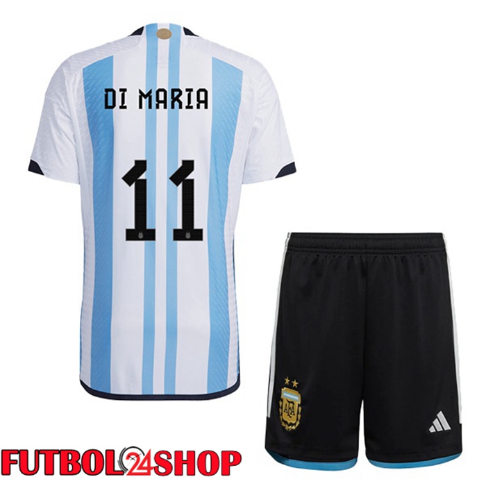Primera Camiseta Argentina (DI MARIA 11) Ninos Azul Bianco Copa Del Mundo 2022