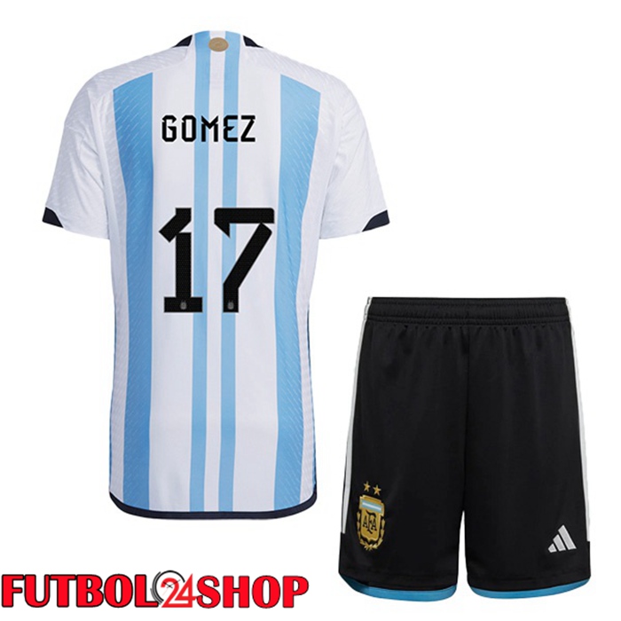 Primera Camiseta Argentina (GOMEZ 17) Ninos Azul Bianco Copa Del Mundo 2022