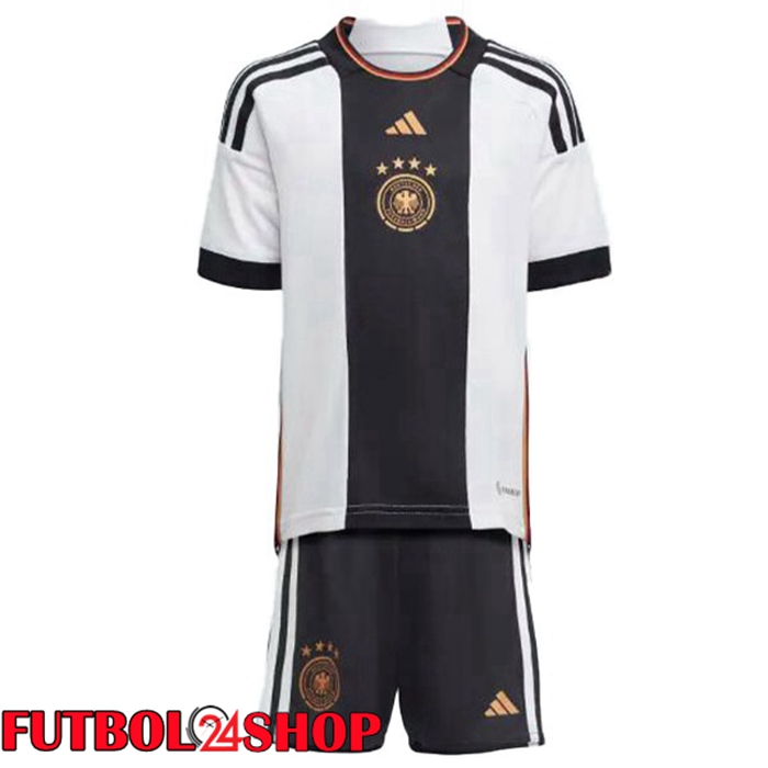 Primera Camiseta Alemania Niño Negro Blanco Copa del mundo 2022