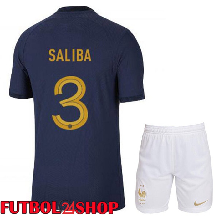 Primera Camiseta Francia (SALIBA 3) Ninos Azul Royal Copa del mundo 2022