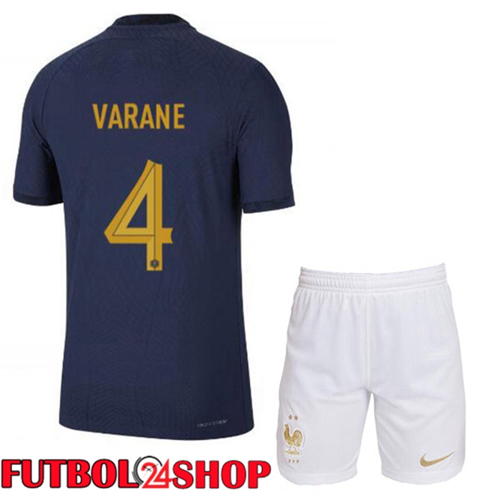 Primera Camiseta Francia (VARANE 4) Ninos Azul Royal Copa del mundo 2022