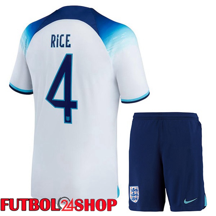 Primera Camiseta Inglaterra (RICE 4) Ninos Blanco Copa del mundo 2022