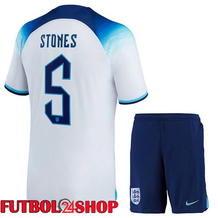 Primera Camiseta Inglaterra (STONES 5) Ninos Blanco Copa del mundo 2022