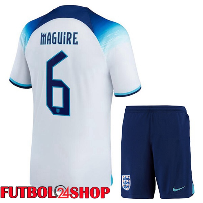 Primera Camiseta Inglaterra (MAGUIRE 6) Ninos Blanco Copa del mundo 2022
