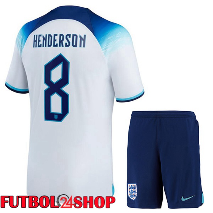 Primera Camiseta Inglaterra (HENDERSON 8) Ninos Blanco Copa del mundo 2022
