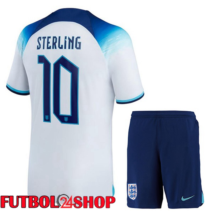 Primera Camiseta Inglaterra (STERLING 10) Ninos Blanco Copa del mundo 2022