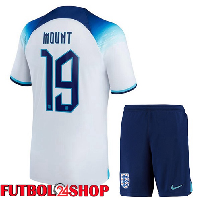 Primera Camiseta Inglaterra (MOUNT 19) Ninos Blanco Copa del mundo 2022