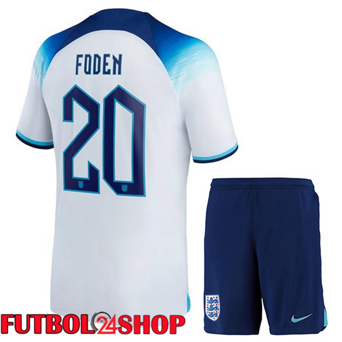 Primera Camiseta Inglaterra (FODEN 20) Ninos Blanco Copa del mundo 2022