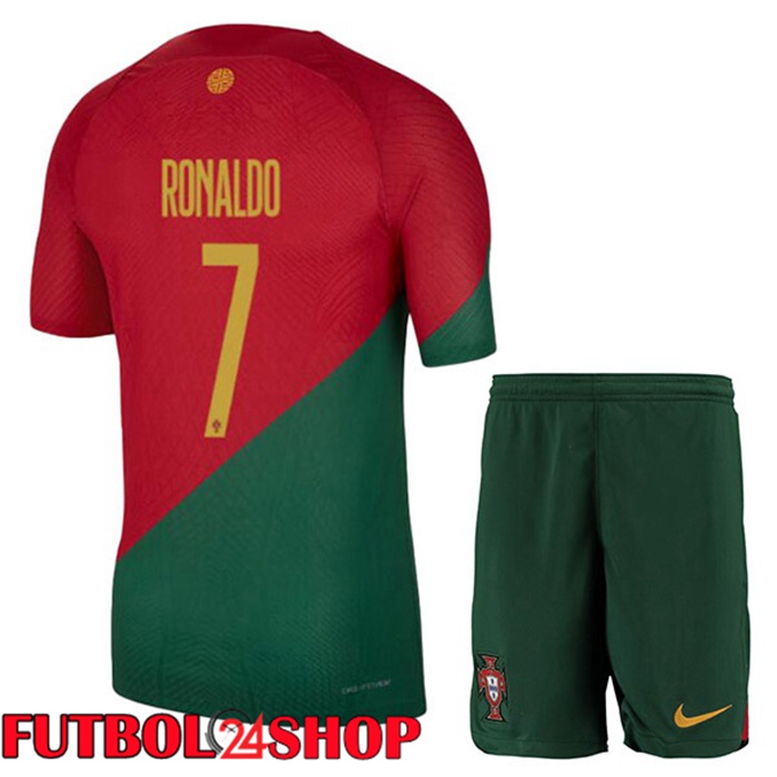 Primera Camiseta Portugal (RONALDO 7) Ninos Rojo Verde Copa del mundo 2022