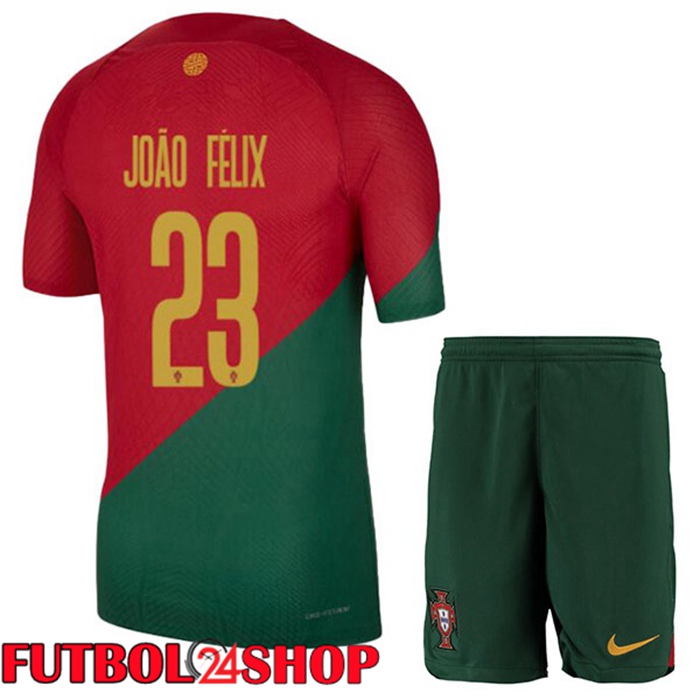 Primera Camiseta Portugal (JOÃO FÉLIX 23) Ninos Rojo Verde Copa del mundo 2022