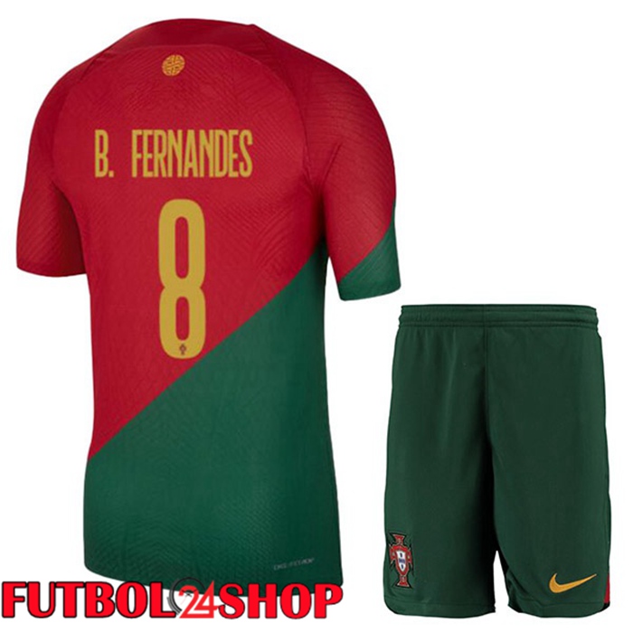Primera Camiseta Portugal (J. MOUTINHO 8) Ninos Rojo Verde Copa del mundo 2022